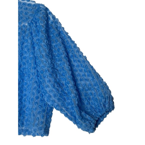 Zara Top Women's Small Blue‎ Floral Roae Bud Tulle Puff Sleeve Cropped Formal - Picture 9 of 11